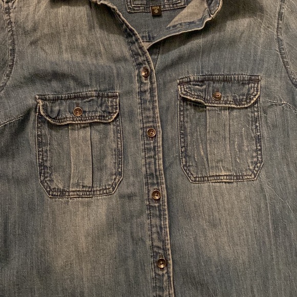 Express Distressed Denim Button Up - Picture 2 of 6